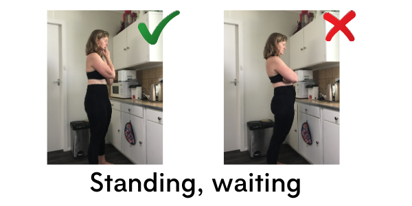 Two images of a woman waiting for a kettle to boil